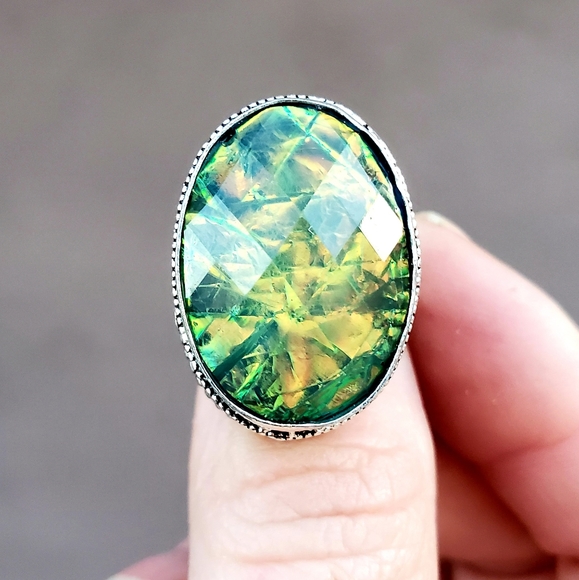 New Faceted Triplet Opal 925 Silver Ring. - Picture 13 of 16